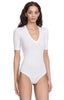 Bedford White Bodysuit V-Neck Ribbed Tee Jersey Side View