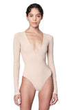 "Irving" Nude Deep V "Second Skin" Jersey Long Sleeve Bodysuit Main Image