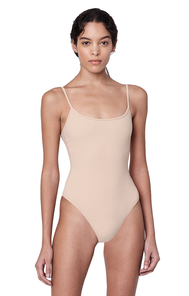 Elizabeth Nude Bodysuit Sleeveless Tank Top "Second Skin" Jersey. Front View